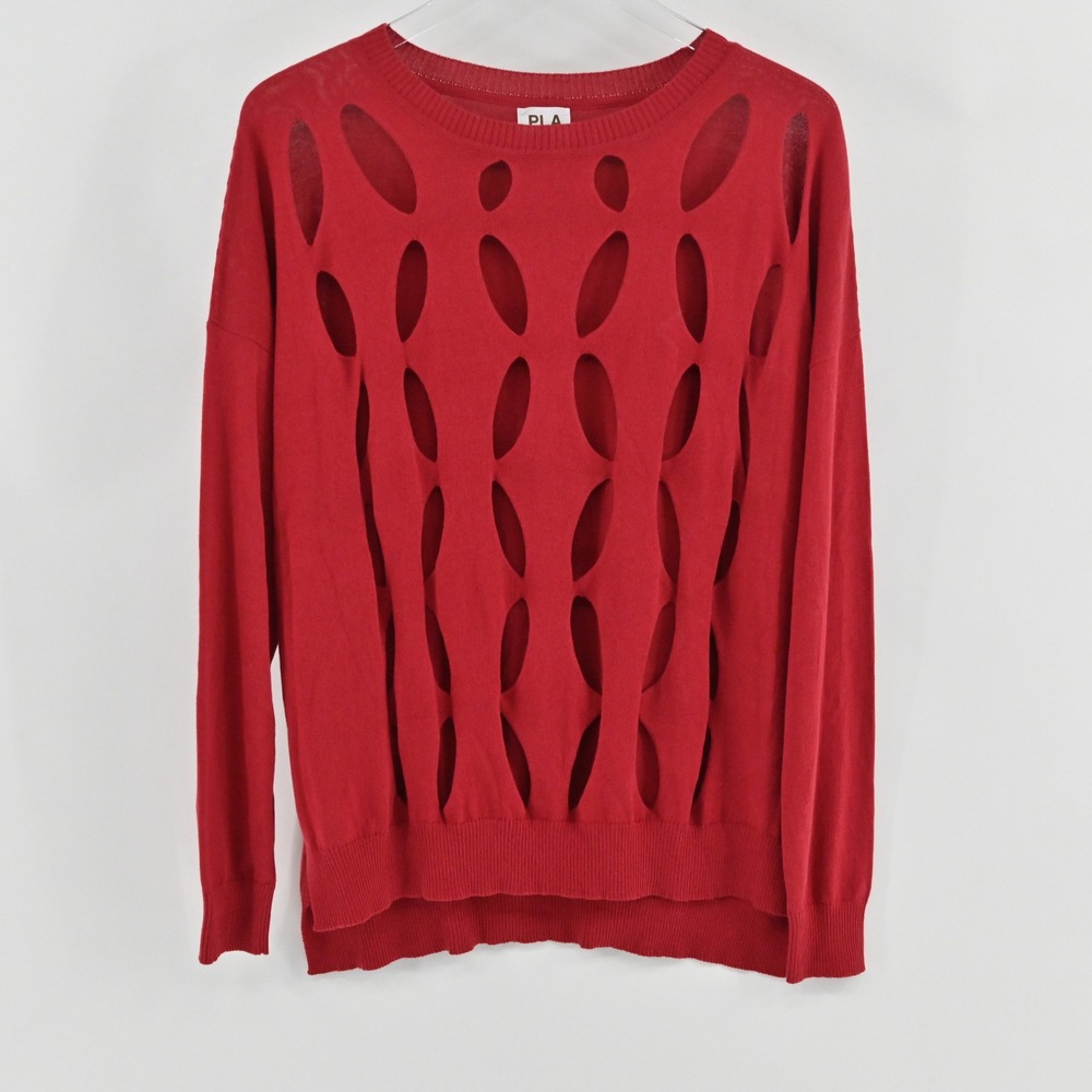 Planet Lauren G Laser Cut Sweater Womens OS Red Pima Cotton Knit Avant Garde